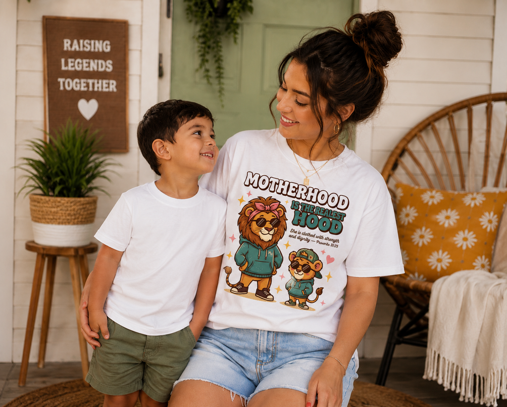 Motherhood Is The Realest Hood Graphic Tee – Proverbs 31:25