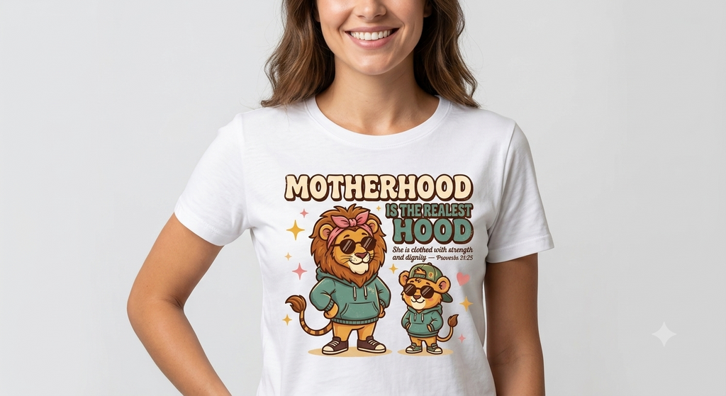 Motherhood Is The Realest Hood Graphic Tee – Proverbs 31:25