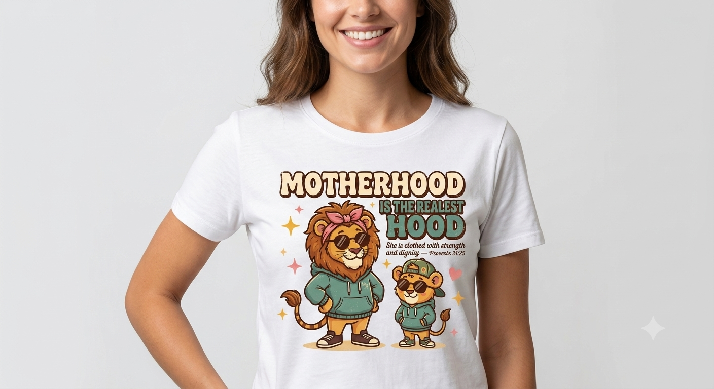 Motherhood Is The Realest Hood Graphic Tee – Proverbs 31:25
