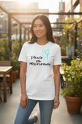 Asian American woman wearing Peace Is Priceless Graphic Tee